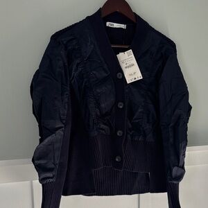 Zara Women's Navy Mixed Material Jacket/Cardigan